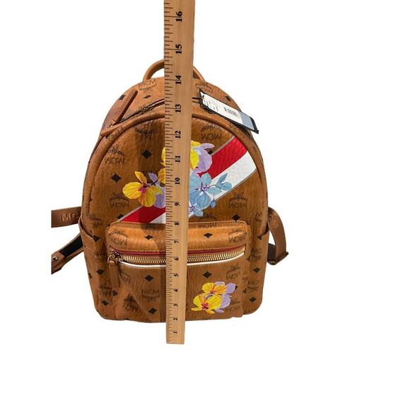 MCM Visetos Brown Leather Floral  backpack Limited Edition - Picture 7 of 9